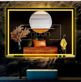 Resim Nuun Dekor 90x70cm Günışığı Ledli Kumlamalı Banyo Aynası - Trafolu Şeffaf 
