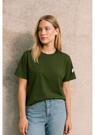 Resim Markapia Kadın Bisiklet Yaka Basic Düz Kısa Kollu T-shirt Haki 
