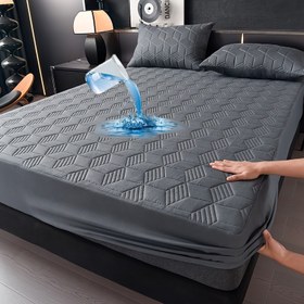 Resim 1 adet Su Geçirmez Yatak Koruyucu Lastikli Çarşaf, Düz Renk Kapitone Geometrik Dikişli Kalınlaştırılmış Yatak Örtüsü, Yurt Otel Karavan Kamp Çok Amaçlı Kullanım İçin Uygun (Yastık Kılıfı Dahil Değildir) 