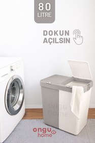 Resim ongu home Ikili Dokunmatik Çamaşır Sepeti Çöp Kovası Galoş Bone Kutusu Kirli Sepeti 