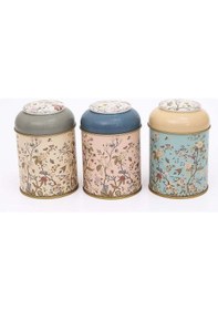 Resim Flora Desenli 3'lü Yuvarlak Metal Saklama Kabı Seti, 9 X 11 Cm, 0,6 Lt 