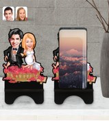 Resim Bk Gift Kişiye Özel Evleniyoruz Karikatürlü Ahşap Biblo Telefon Standı-10 