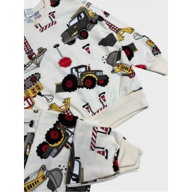Resim Aliş Kids Erkek Çocuk Pamuklu Krem Rengi Iş Makinesi Desenli Uzun Kollu Mevsimlik Pijama Takımı 