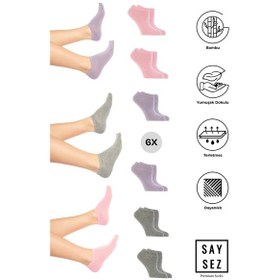 Resim Bambu Kadın Sneaker Gri-pembe-lila Çorap Dikişsiz Görünmez Bilekte Spor Çorap Premium 6'lı Paket Renkli 