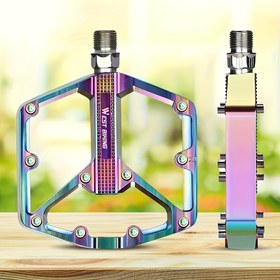 Resim Renkli Dağ Bisikleti Pedalları Çifti - Ultra Hafif Alüminyum Alaşımlı, Kaymaz Geniş Tasarım, Artan Sürüş Performansı, Canlı Mor ve Mavi, Açık Hava Maceraları İçin Mükemmel, Dağ Bisikleti Aksesuarları, Macera Ayakkabıları, Şık Bisiklet Ekipmanları, Dayanıklı Bisiklet Ayakkabıları 