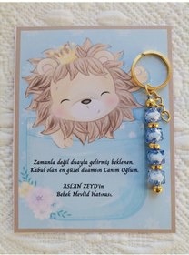 Resim 100 Adet Özel Tasarım Aslan Ve Mavi Anahtarlık Hastane Yeni Doğan 40 Mevlidi Dağıtmalık Hediyelik 