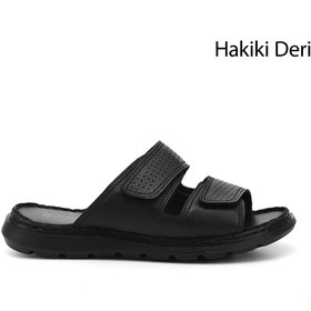 Resim Gönderi(r) Erkek Siyah Çift Cırtlı Hakiki Deri Comfort Terlik 