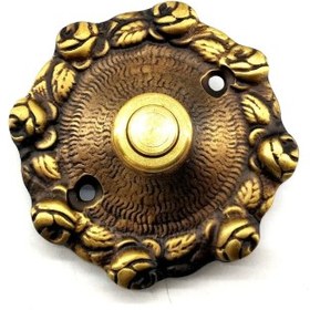 Resim Antika Tarz Dekoratif Pirinç Güllü Kapı Zili - 75mm, Antik 