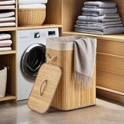 Resim El Yapımı Hasır Katlanır Çamaşır Sepeti Dikdörtgen 72 Litre (40CM*30CM*61CM), Doğal Malzeme 