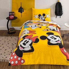 Resim TAÇ Disney Mickey & Friends Standart Pamuk Nevresim Takımı, Siyah, Sarı, Kırmızı, Tek Kişilik 