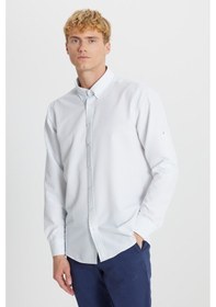 Resim AC&Co / Altınyıldız Classics Erkek Beyaz Tailored Slim Fit Dar Kesim Düğmeli Yaka Gofre Desenli Gömlek Beyaz 