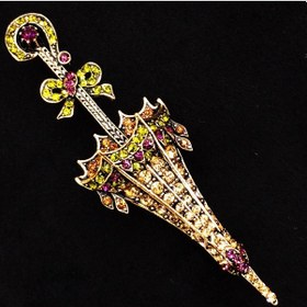 Resim Şemsiye Swarovski Taşlı Elmas Montür Yaka İğnesi Broş 