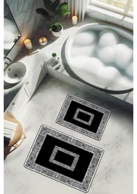 Resim Yıkanabilir Kaymaz Tabanlı Modern Desenli 2'li Banyo Paspas Takımı Bps0043 Renkli 