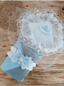 Resim Yenidoğan Teri Cotton Taç Nakışlı Prizma Taş Kundak Bebek Battaniyesi Mavi Çok Renkli 