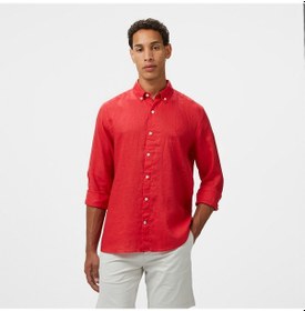 Resim Nautica Erkek Kırmızı Classic Fit Keten Gömlek Düz W55101t Kırmızı 