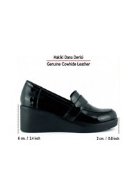 Resim Erkan Saçmacı Madeline Siyah Rugan Hakiki Dana Derisi Tokalı Yuvarlak Burun Dolgu Topuklu Günlük Ayakkabı Siyah - Platin 
