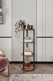 Resim Modern Çift Katlı Yuvarlak Orta Yan Sehpa Dekoratif Metal Ayaklı Kitap ve Aksesuar Raflı Salon Oturma Odası Şık Kullanışlı Tasarım (4) 