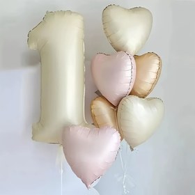 Resim 8 adet 81.28 cm krem beyaz dijital kalp şekilli folyo balon seti, doğum günü partisi tatil dekorasyonu fotoğraf aksesuarları 
