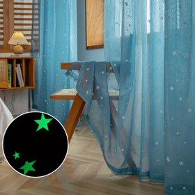 Resim İskandinav Pastoral Tarzı Gece Işığında Parlayan Yıldızlı Şeffaf Perde, 1 Adet Delikli, Oturma Odası ve Yatak Odası İçin 