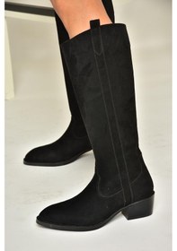 Resim Fox Shoes T480142802 Siyah Süet Alçak Topuklu Kadın Çizme Siyah-süet 