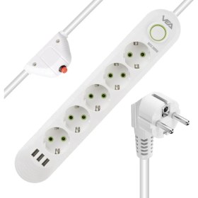 Resim Vea VA-21562 1.5 Metre Akım Korumalı Beyaz Priz 5'li 3 x USB'li Anahtarlı Özellik 