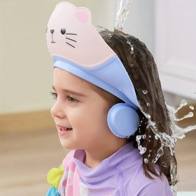 Resim 1 Adet Sevimli Kedi Temalı Bebek Duş Bonesi - Su Girişini Önleyen Ayarlanabilir Kulak Kapakları, Yumuşak ve Güvenli TPE Malzeme, Çoklu Renk Seçenekleri - Kızlar ve Erkekler için Banyo Odaları İçin Vazgeçilmez 
