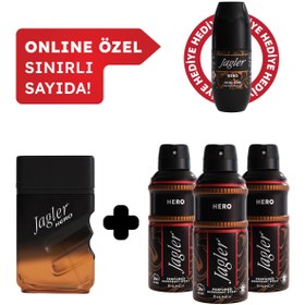 Resim Jagler Hero Erkek Edt Parfüm 90 ml & Deodorant 3*150 ml Avantajlı Set, Roll On Hediyeli 