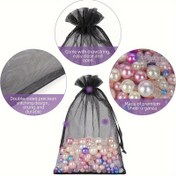 Resim 50/100 adet Çekme Cordlu Siyah Organza Hediye Çantaları - Çift Taraflı Hassas Dikiş, Takı, Düğün Hediyeleri ve Tatil Hediyeleri için Dayanıklı Kumaş, Hediye Paketleme Malzemesi 