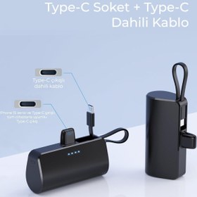 Resim Woyax By Deji Type-c Soketli Mini Siyah Powerbank 5000mah 2 Type-c Port Dahili Kablolu Taşınabilir Batarya 