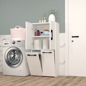 Resim Mobilique Şahane 4 2 Kapaklı Çamaşır Sepetli Çok Amaçlı Banyo Dolabı Beyaz 