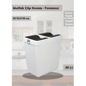 Resim Çöp Kovası Bas Çek Mutfak Banyo Çöp Kutusu Antrasit 80 Litre 