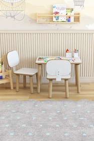 Resim POFİTTO Yaz-sil Yüzey Çocuk Masası-aktivite Masası-çocuk Çalışma Masası Takımı 2 Adet Sandalyeli 