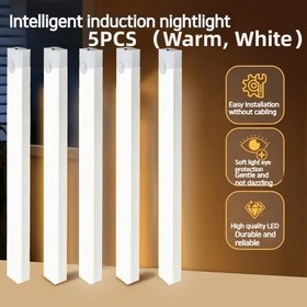 Resim 5 Adet LED Hareket Sensörlü USB Şarj Edilebilir Dolap Işığı, Mutfak, Dolaşım Yolu ve Merdiven Aydınlatması - Ofis ve Ev Kullanımı İçin (Sıcak/Beyaz) 