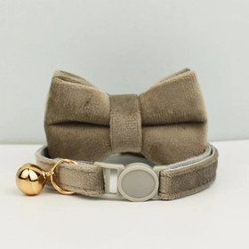 Resim Cat collar with bow tie, cat collar with safety bell, 92726 - LIGHT BROWN Collar + Bow Tie / L 