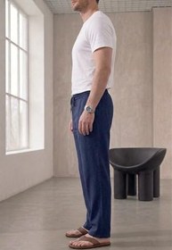 Resim TheSeason Erkek Pamuklu Keten Görünümlü Beli Bağcıklı Relaxed Fit Yazlık Pantolon 