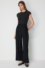 Resim Beli Fularlı Pile Detaylı Pantolon - Kahve / M 