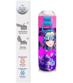 Resim Coral High Kidsmor Pembe Anime Kedi Desenli Pipetli Ve Direkt İçim Çelik Termos 500 Ml 31954 Pembe 