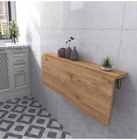 Resim 45x72 cm Raflı Çam Ahşap Desenli MDF Duvara Monte Katlanır Masa 