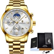 Resim Hanyang Altın Beyaz S Saatler Erkek Lıge Üst Marka Lüks Rahat Çelik Kuvars Erkek Saati Iş Saati Erkek Spor Su Geçirmez Tarih Kronograf (Yurt Dışından) 