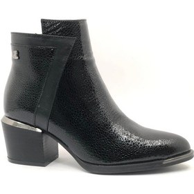 Resim Venüs Riban Hakiki Deri Topuklu Ortopedik Kadın Bot Siyah-Rugan 