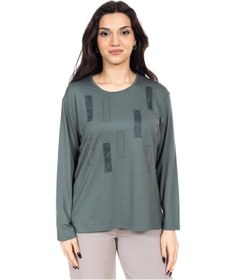 Resim Yeni Sezon Kadın Orta Yaş Ve Üzeri Viskoz Lazer Baskı İşlemeli Yüksek Kalite Anne Penye Bluz 24357-mint Yeşili Mint Yeşili 