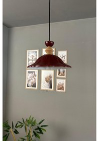 Resim Ralivo Vişne Çürüğü Metal Avize Tekli Q Şapka Başlık Mutfak Modern Dekoratif Sarkıt Aydınlatma Bordo 