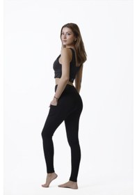 Resim Looksense Kadın Siyah Yüksek Bel Çift Cepli Toparlayıcı Fitness Spor Tayt 1005 001 