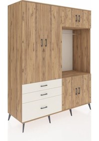 Resim Kronos Gardrop 7 Raflı 3 Çekmeceli Tek Askılı 176x59x221 Çam-çam/aytaşı Çam/aytaşı 