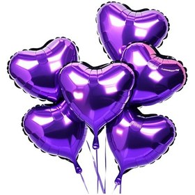 Resim 5 Adet 18 İnç 45 Cm Kalp Folyo Balon Mor Mor 