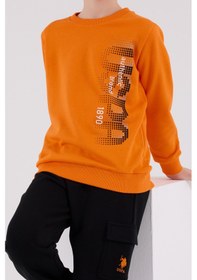 Resim U.S. Polo Assn. U.s. Polo Assn 2222 Üç İplik Uzun Kol Erkek Çocuk Pijama Eşofman Takımı Turuncu 