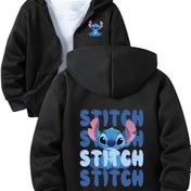 Resim Disney Stitch Çift Taraflı Baskılı Kızlar için Fermuarlı Kapüşonlu Sweatshirt - Sonbahar ve Kış için Rahat Ceket, Şık ve Çok Yönlü, Günlük Giyim veya Tatil Partileri için Mükemmel, Çocuklar için Eğlence Spor Giyim Üstü 