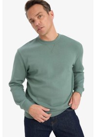 Resim Defacto %100 Pamuk Regular Fit Bisiklet Yaka Sweatshirt E8339ax25aukh458 Haki 