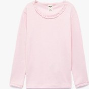 Resim Koton Kız Bebek Fırfırlı Uzun Kollu Bisiklet Yaka Pamuklu Basic Tişört Pembe 