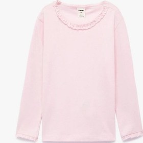 Resim Koton Kız Bebek Fırfırlı Uzun Kollu Bisiklet Yaka Pamuklu Basic Tişört Pembe 